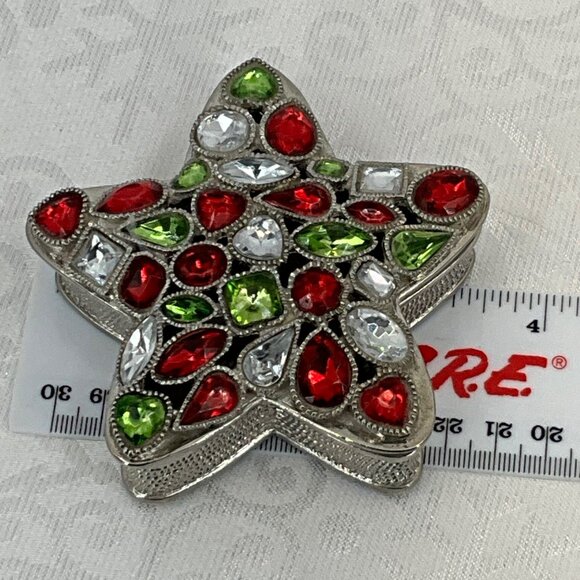 Vtg Lauren Design Star-Shaped Silver-Tone Trinket Box Red Green & Clear Gem Acce - Picture 6 of 6